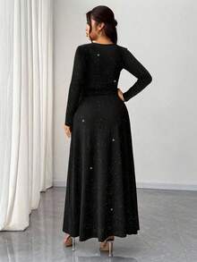 Elenzga 大码女式优雅闪亮亮片针织 V 领褶饰腰部高开衩连衣裙，时尚设计，适合派对、生日、圣诞节、新年、浪漫夜晚外出、秋冬