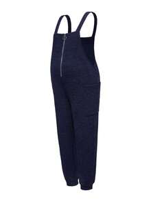 Modmama 孕妇纯色拉链前休闲背带连体裤 - 藏蓝色 - 查看 7