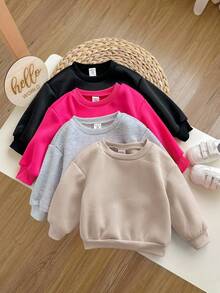 SHEIN 4件套女婴可爱纯色保暖长袖卫衣，秋冬季 - 彩色 - 查看 6
