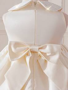 Elegant & Cute Satin Apricot Mesh Collar Dress For Baby Girl