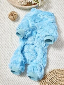 PETSIN Jumpsuit Hewan Peliharaan Berkaki Empat Bergaya Kartun yang Menggemaskan – Pakaian Bulu Domba yang Tahan Angin dan Nyaman untuk Anjing & Kucing Kecil, Sempurna untuk Pemakaian Sehari-hari di Dalam dan Luar Ruangan - Biru - View 2