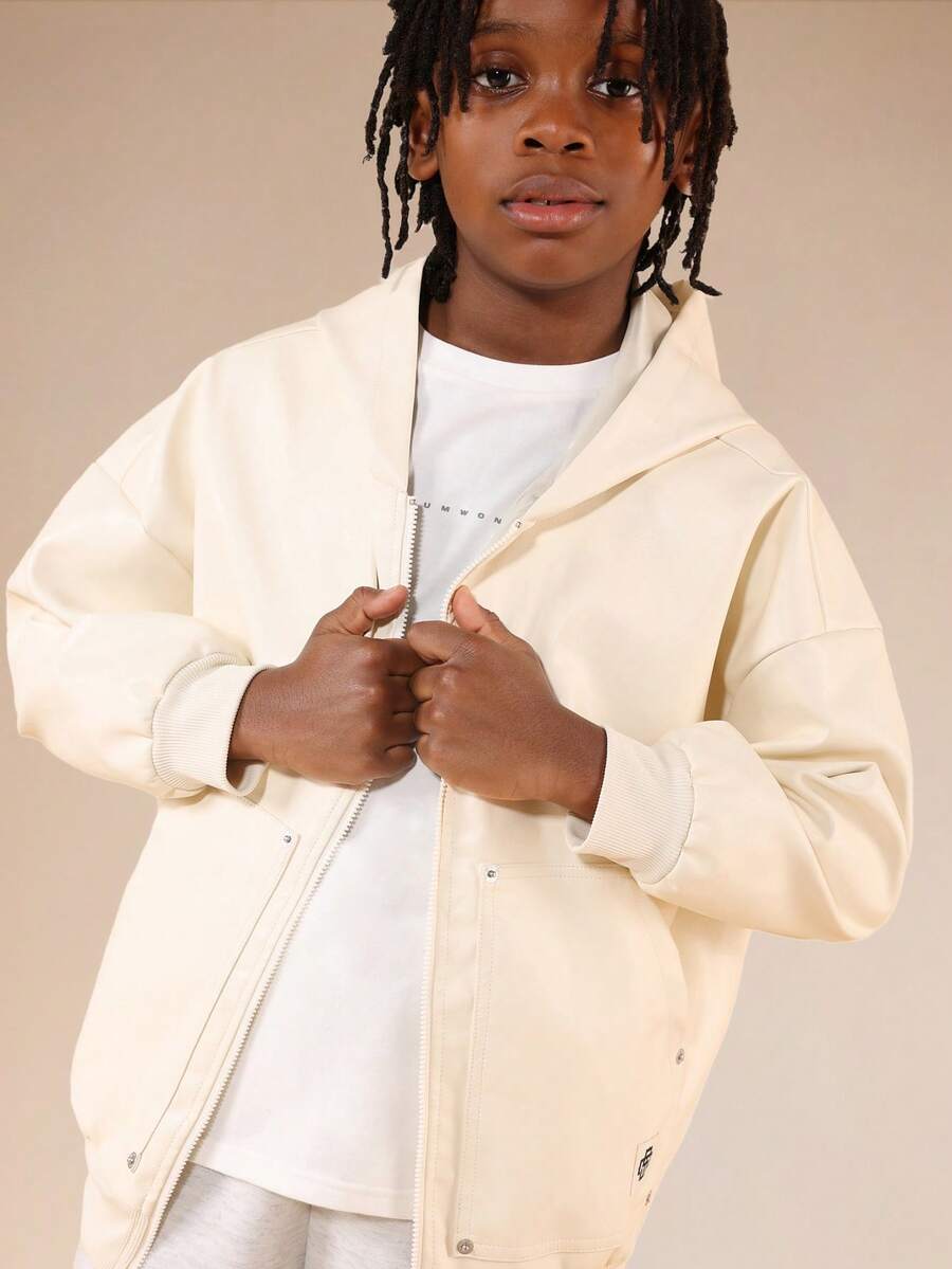 SUMWON Tween Slouchy Zip Up Hoodie Jacket With Ribbed Cuffs And Waistband For School Casual Wear - Apricot - View 1