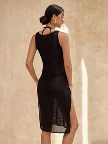 SHEIN Swim Cover up con abertura de malla - Negro - Ver 2