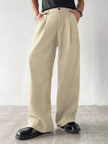 Claim Dot Quần ống rộng dày có túi cho nam, dáng rộng cho mùa thu - Màu be - Xem 4