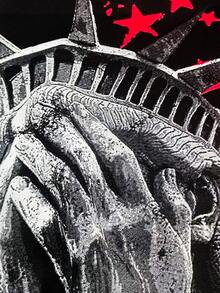 ROMWE MEN Street Life 男士休闲自由女神像印花连帽卫衣，秋冬 - 黑色 - 查看 4