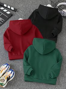 SHEIN 3件装男童休闲字母贴花保暖内衬纯色连帽衫