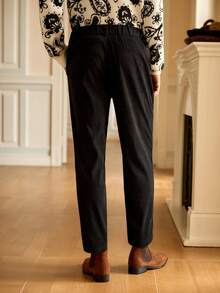 Mainfolk Men's Solid Color Fold Pleated Pocket Straight Leg Business Dress Pants - Black - View 3