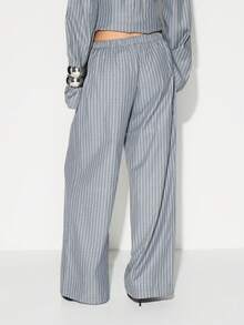 KIZN 高腰阔腿条纹阔腿裤，腰部配有抽绳，适合休闲办公室穿着 - 彩色 - 查看 2