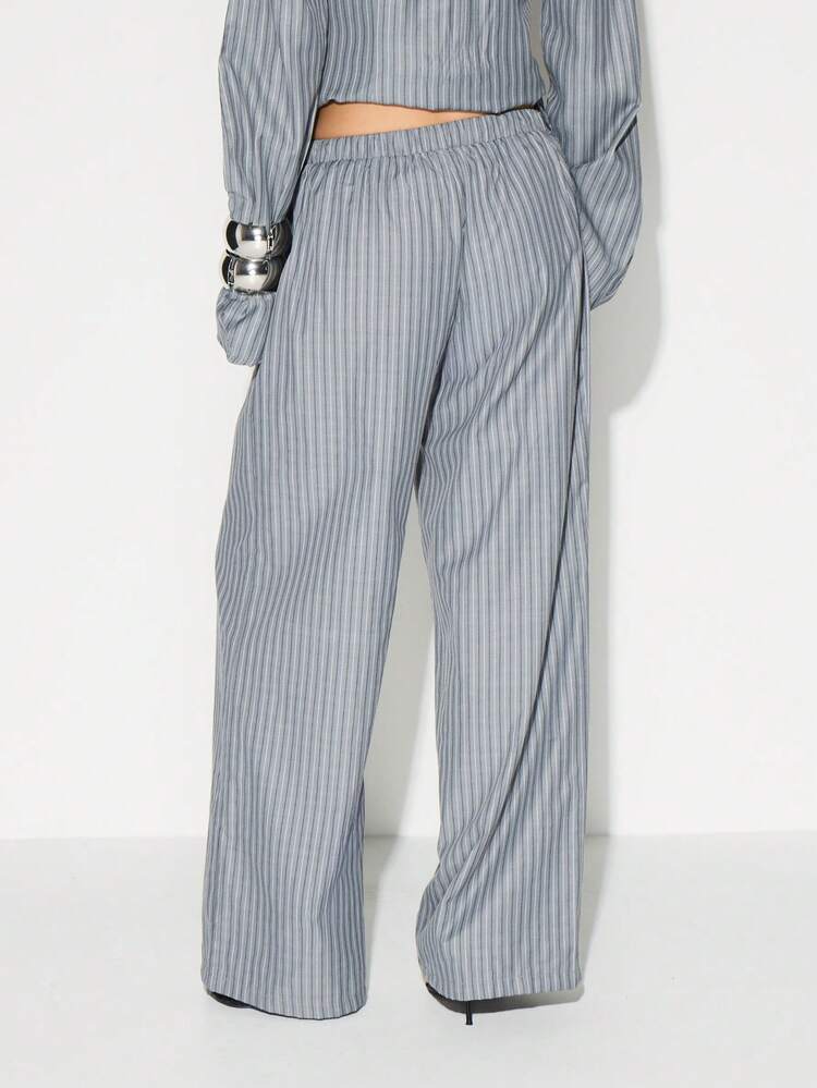 KIZN High Rise Striped Wide Leg Palazzo Trousers