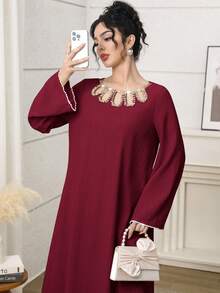 Yasmyna 女士土耳其长裙和阿拉伯传统长袍 - 酒紅色 - 查看 6