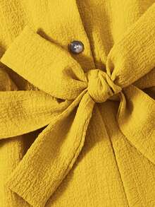 Young Girl Solid Ruffle Hem Belted Cami Romper - Mustard Yellow - View 7