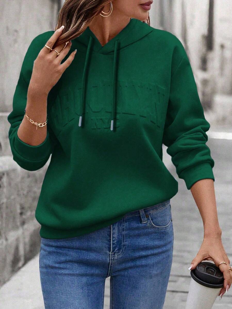 EMERY ROSE Women's Casual Loose Hoodie With 3D Letter Print - Green - View 1