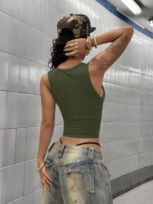 StreetHx Women's Punk Style Corset Decor Ruched Camisole - Army Green - View 2