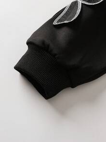 青少年女孩休闲蝴蝶结贴花运动衫和迷你裙套装，秋季 - 黑色 - 查看 7