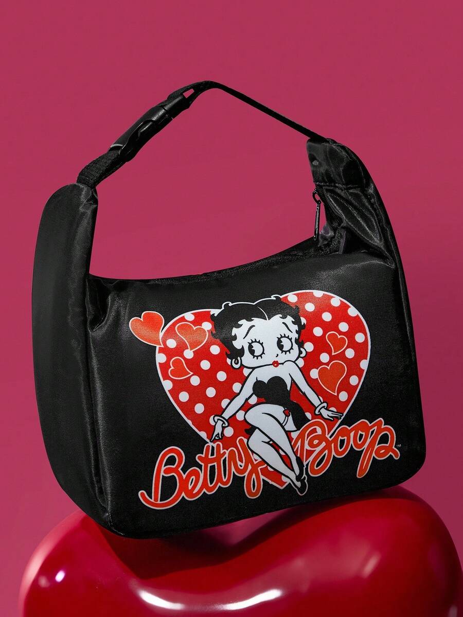 Betty Boop x SHEIN 1 Túi đựng cơm trưa cách nhiệt in hình nhân vật hoạt hình, có thể giữ ấm hoặc lạnh thức ăn, túi dã ngoại, dung tích lớn, có thể đựng hộp cơm trưa, đồ uống hoặc trái cây, thích hợp cho dã ngoại, cắm trại, du lịch, sử dụng gia đình, phù hợp cho gia đình, học sinh, vui nhộn, gợi cảm, dễ thương, đáng yêu, ý tưởng quà tặng, tiệc tùng, ngày lễ, Ngày Valentine - màu đen - Xem 1
