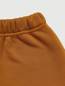 SHEIN Explorewe Bộ 2 áo nỉ nhung có mũ trùm đầu thời trang, khóa kéo nửa đầu và quần rút dây cho bé trai, trang phục thường ngày - màu đen - Xem 7