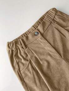 EMERY ROSE Quần ống đứng vải nhung kẻ kaki cỡ lớn dành cho nữ - Màu Khaki - Xem 4