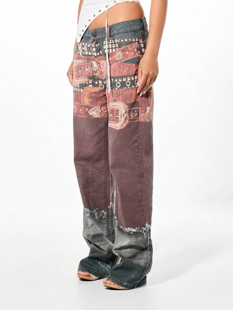 SUMWON WOMEN Jeans a zampa patchwork con stampa paisley