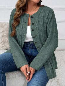 秋季大码休闲百搭通勤开衫 - 綠色 - 查看 3