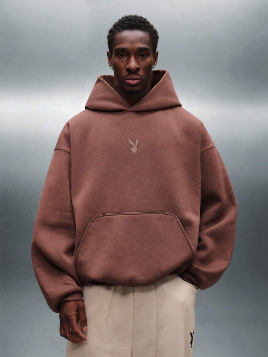 PLAYBOY X SUMWON Áo hoodie dáng rộng Essentials có túi cong ở giữa, áo chui đầu mặc thường ngày, đồ mặc nhà mùa đông thoải mái - màu nâu - Xem 1