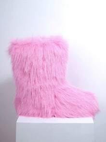 SHUZIA 女士毛茸茸舒适中筒豹纹一脚蹬靴 - 粉色 - 查看 3