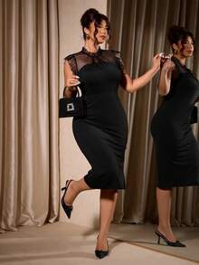 Cravure Vestido de mujer sin mangas con cuello redondo y dobladillo con volantes - Negro - Ver 5