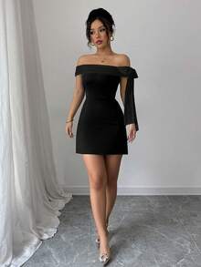 Rafferiza 1pc Women's Elegant Off-Shoulder Long Dress, Black