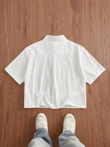 SWAVVY Áo sơ mi trắng tay ngắn in họa tiết nhân vật hoạt hình thường ngày dành cho nam, mùa hè - trắng - Xem 2