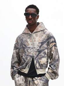 SUMWON Men Camouflage Full Zip Hoodie And Jogger Pants Co Ord Set With Drawstring Hood Elastic Waist Casual Streetwear,Men's Camouflage Print Hooded Tracksuit | Stylish Casual Style | Lightweight And Comfortable, Perfect For Outdoor Activities And Daily Wear - Khaki - View 3
