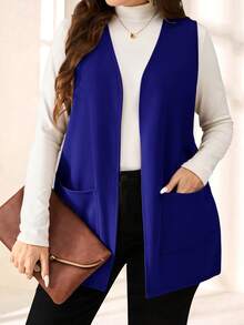 EMERY ROSE Chaqueta casual suelta de unicolor sin mangas con bolsillo, talla grande, para primavera/verano, vacaciones, uso diario/invierno - azul real - Ver 6