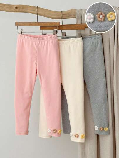 Blossori 3件套年轻女孩法式优雅花卉装饰打底裤