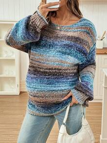 SHEIN Maternity Casual Loose Fit Round Neck Drop Shoulder Long Sleeve Sweater   Winter