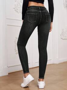 SHEIN Essnce Jeans de mujer de talle bajo, de unicolor, de ajuste ceñido, versátiles y de moda