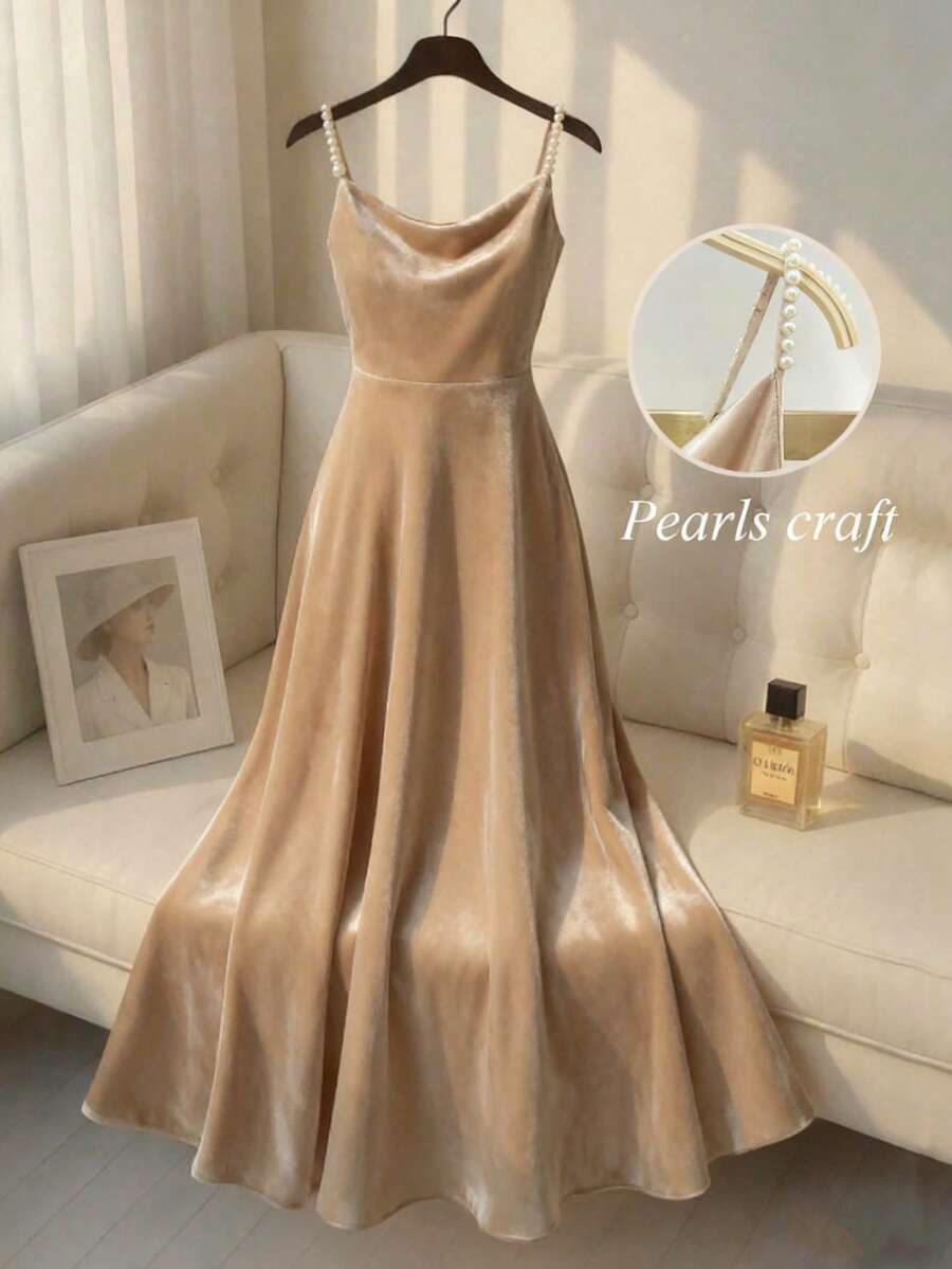 Franclia Váy suông cổ đính hạt lông cừu Hàn Quốc dành cho nữ - Rượu sâm banh - Xem 1