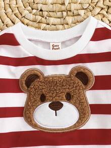 Cozy Pixies 2pcs Baby Boy Cartoon Bear Print Colorful Striped Crew Neck Long Sleeve Hoodie And Solid Color Elastic Waist Ankle Length Pants Set - Grey - View 5
