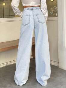 SHEIN Tall Tall 100% Cotton HIGH WAIST WIDE LEG VINTAGE JEAN Baggy Jeans Y2k Loose Jeans Wide Leg Jeans - Medium Wash - View 2