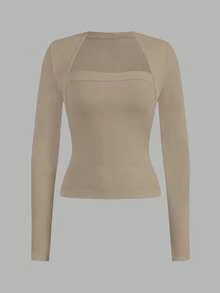 SHEIN EZwear 2 件女士休闲纯色百搭修身长袖 T 恤，适合秋冬季 - 彩色 - 查看 8