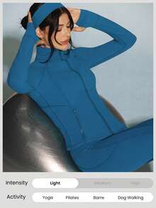 GLOWMODE FeatherFit™ Slim-It Streamline Performance Secure Pockets Zip Up Long Sleeve Jacket Low Impact Yoga Pilates Daily Spring Summer - Blue Ambition - 查看 5