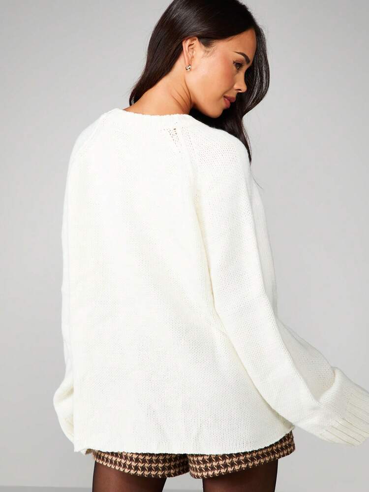 MISSGUIDED Maglione oversize a trecce con maniche raglan e cuciture a vista per uso casual in inverno