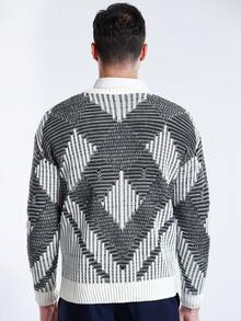 Manfinity CityGents Jersey de cuello redondo casual con patrón de diamantes para hombre, otoño/invierno