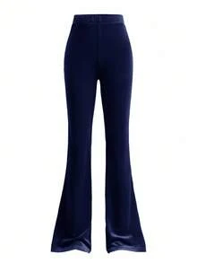 SHEIN Bộ đồ 2 món giản dị thanh lịch dành cho bé gái tuổi mới lớn, áo hoodie nhung đính đá Rhinestone có khóa kéo và quần ống loe ôm - Màu xanh hải quân - Xem 10