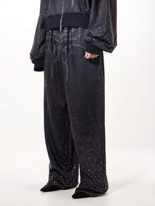SUMWON WOMEN Oversized Rhinestone Embellished Graphic Joggers With Thorny Pattern Design For Women - Black - View 8