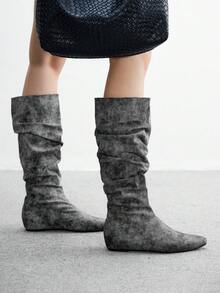 CUCCOO BIZCHIC Giày bốt cao đến giữa bắp chân đa năng thường ngày dành cho nữ - Màu Xám nhạt - Xem 3