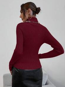 EMERY ROSE Damen Lässig Alltagsoutfit einfache Einfarbige Pullover mit hohem Kragen, figurbetonter Passform, Herbst/Winter