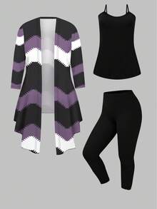 EMERY ROSE Retro Wellen Muster 3 Stücke Casual Set in Große Größen