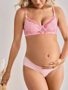 Moonlight&Mama Soutien-gorge d'allaitement en dentelle patchwork de Noël, maternité et allaitement, couleurs contrastées, pour femmes enceintes et en post-partum - Rose bonbon - Voir 6