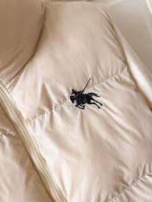 SHEIN Frenchy New Autumn Women's Winter Casual Warm Zip-Up Stand Collar Padded Sleeveless Padded Coat With Small Logo Embroidery, Autumn/Winter,Commuting Style, Suitable For Party, Halloween, Christmas, Holiday Events Jackets - Apricot - View 4