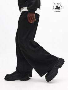 SUMWON Wide Leg Pleated Dress Pants Formal Business Trousers With Button Closure Office Wear Professional Menswear - Black - View 4