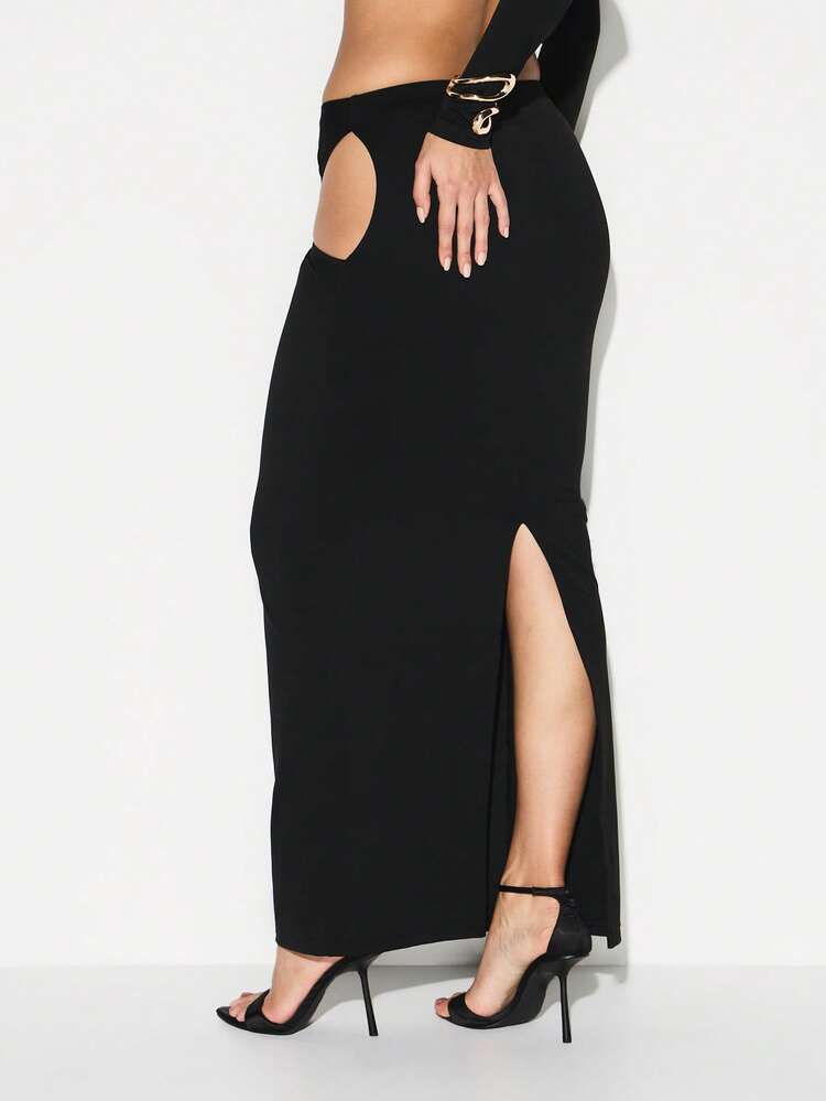 KIZN Cutout Pencil Midi Skirt With Side Split