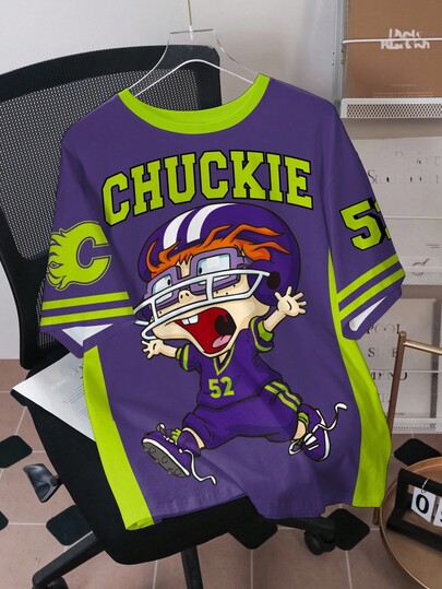 Nick 90s | SHEIN Men's Casual Colorblock Cartoon Graphic Round Neck Short Sleeve T-Shirt, Summer